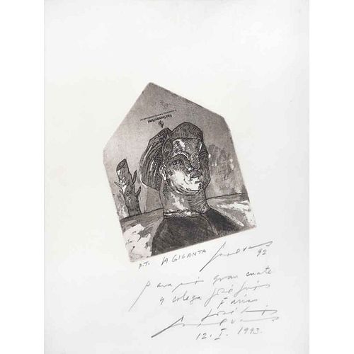 JOSÉ LUIS CUEVAS, La giganta, Firmado y fechado 92 Grabado P. T., 38 x 28 cm