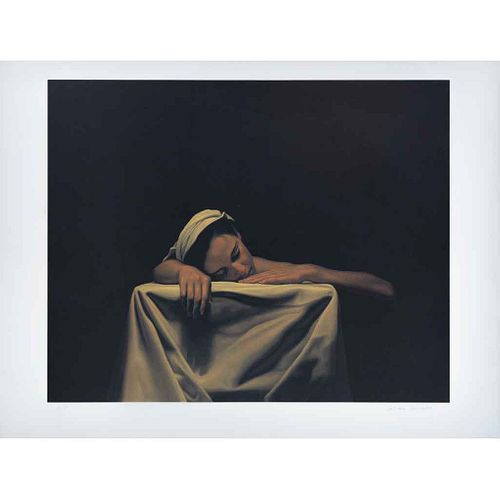 SANTIAGO CARBONELL, Muchacha dormida, Firmada Litografía offset P / T, 48 x 63 cm