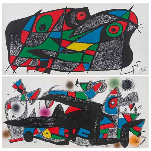 JOAN MIRÓ, De la carpeta Miró Escultor, 1974, Firmadas en planca, litografías S/N, 19.5 x 39.8 cm c/u, pzs: 2
