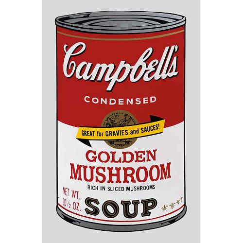 ANDY WARHOL, 11.62: Campbell´s Soup II, Golden Mushroom Soup, Con Sello en la parte posterior, Serigrafía S/N, 81x 48 cm