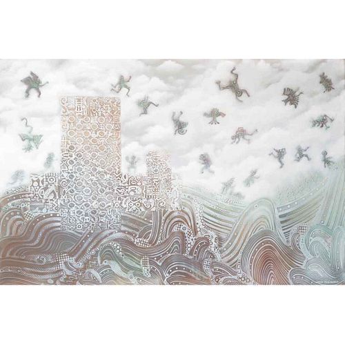 JAVIER LÓPEZ PASTRANA, Migración, Firmado Gicleé sobre tela 11 / 13, 66 x 100 cm