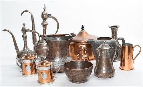 * A Collection of Copper and Silvered Metal Articles Height of tallest 11 inches.