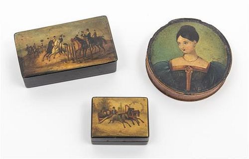 A Group of Three Snuff Boxes Length of longest 3 3/4 inches.