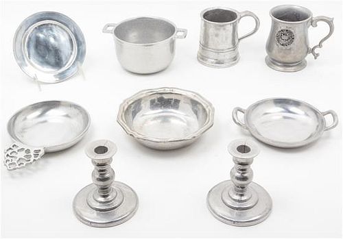 A Collection of Pewter Articles Height of tallest 4 3/4 inches.