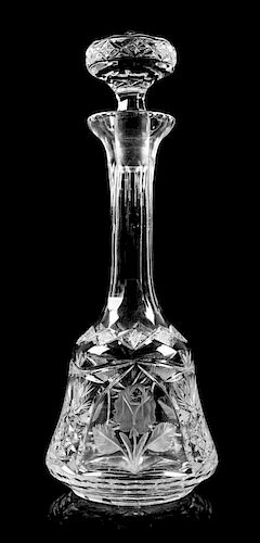 * An American Brilliant Period Etched and Cut Glass Decanter Height 14 1/2 inches.