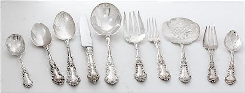 An American Silver Partial Flatware Service, Gorham Mfg. Co., Providence, RI, comprising 11 dinner knives 10 teaspoons 7 soup sp