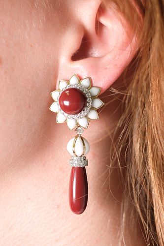 David Webb 18k Plat Coral Diamond Earrings