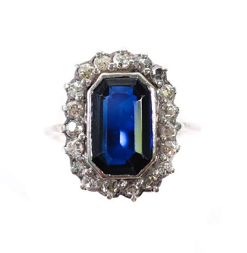 Custom 14k WG 4ct Sapphire 1ct Diamond Ring