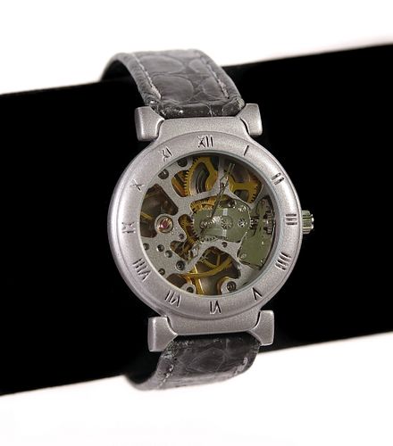 Contemporary Skeleton Watch w/Leather Band