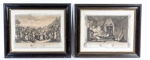 HOGARTH, WILLIAM. A group of 11 engravings by Hogarth, uniformly framed.