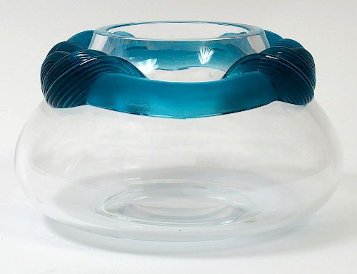 LALIQUE CLEAR AND TURQUOISE CRYSTAL "CYRUS" VASE