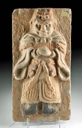 Chinese Tang Polychrome Relief Tile Warrior Figure