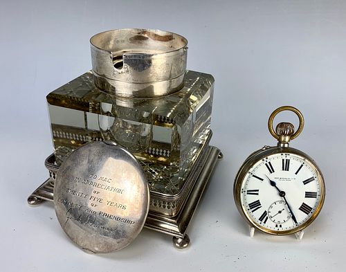 Rare Jack Warner Presentation Inkwell & Clock