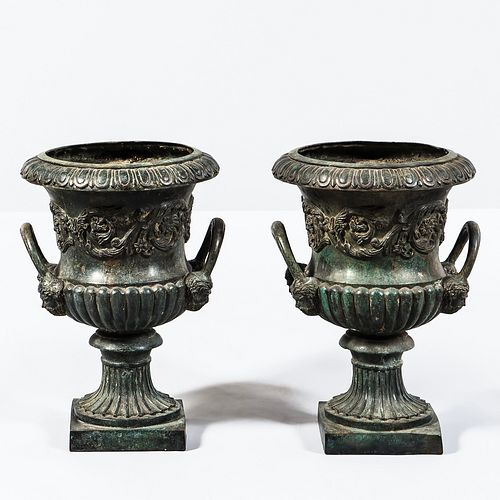 Pair of Bronze Garden Urns