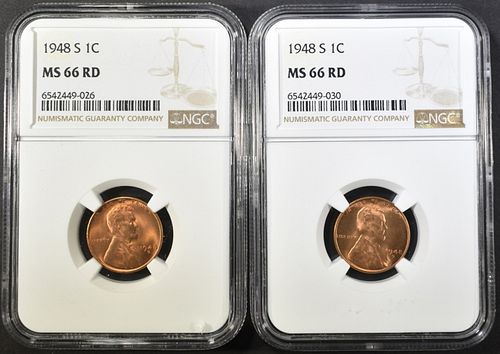 2 1948-S LINCOLN CENTS NGC MS-66 RD