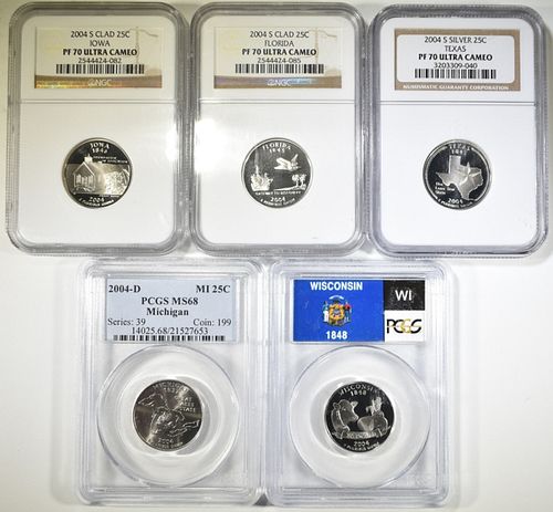 LOT OF 5 2004 STATE QUARTERS: