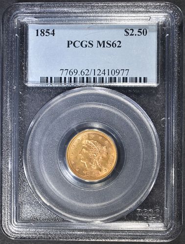 1854 GOLD $2.5 LIBERTY PCGS MS-62