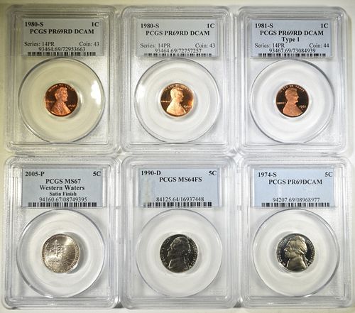 MIXED TYPE LOT OF PCGS GRADED COINS: