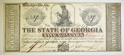 1862 $5 STATE OF GEORGIA NOTE