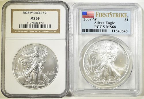 2 2008 W ASE NGC MS 69 & PCGS MS 68 FIRST STRIKE