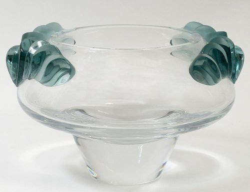 LALIQUE CLEAR AND GREEN CRYSTAL VASE