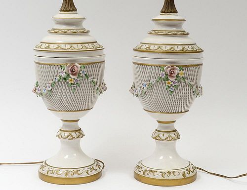 PAIR OF CONTINENTAL PORCELAIN VASES/LAMPS