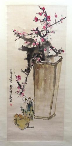 Chinese Painting Cherry Blossoms & Pears Scroll