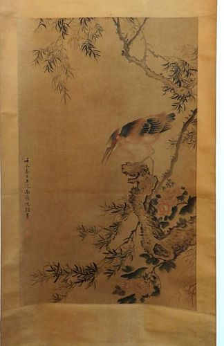 Chinese Scroll Of Bird On Branch
