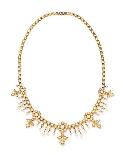 A Yellow Gold and Seed Pearl Necklace, 27.90 dwts.