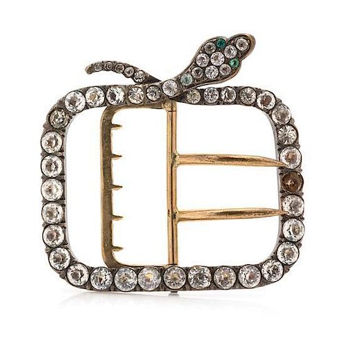 * An Antique, Silver, Yellow Gold and Paste Serpent Belt Buckle,
