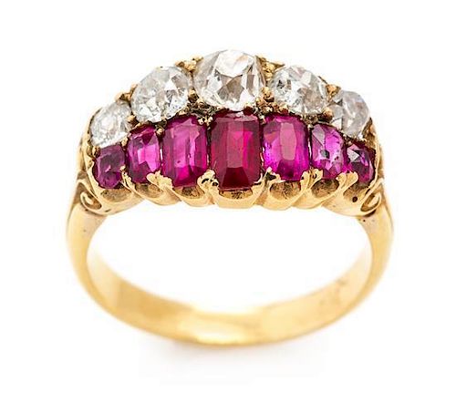 A Victorian 18 Karat Yellow Gold, Ruby and Diamond Ring, 3.80 dwts.