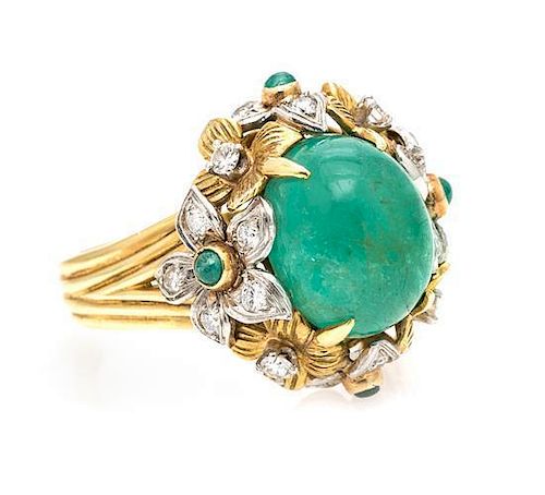 * A Yellow Gold, Platinum, Emerald and Diamond Bombe Ring, 7.80 dwts.