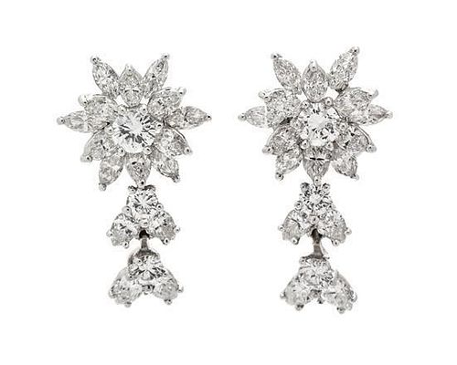 A Pair of Platinum and Diamond Pendant Earclips, 7.10 dwts.