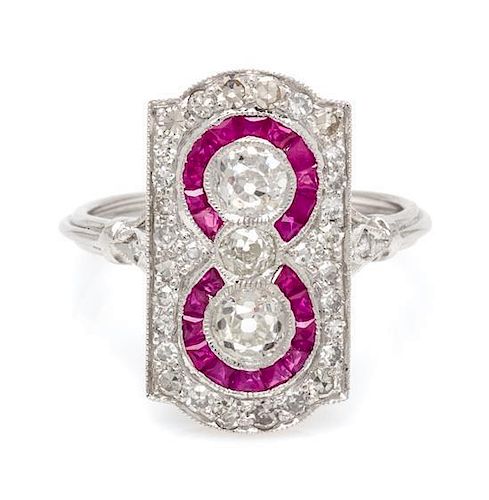 A White Gold, Ruby, and Diamond Ring, 2.60 dwts.