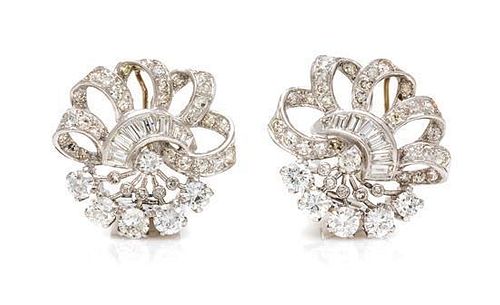 A Pair of Platinum and Diamond Earclips, 8.60 dwts.