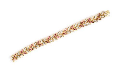 * An 18 Karat Yellow Gold, Diamond and Ruby Bracelet, French, 33.00 dwts.