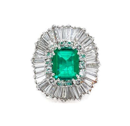 A Platinum, Emerald and Diamond Ballerina Ring, 9.00 dwts.