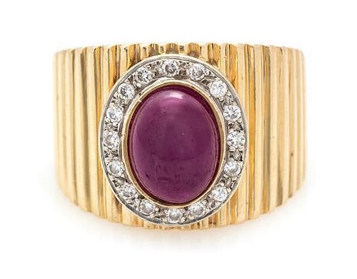 * A Yellow Gold, Diamond and Ruby Ring, 7.10 dwts.