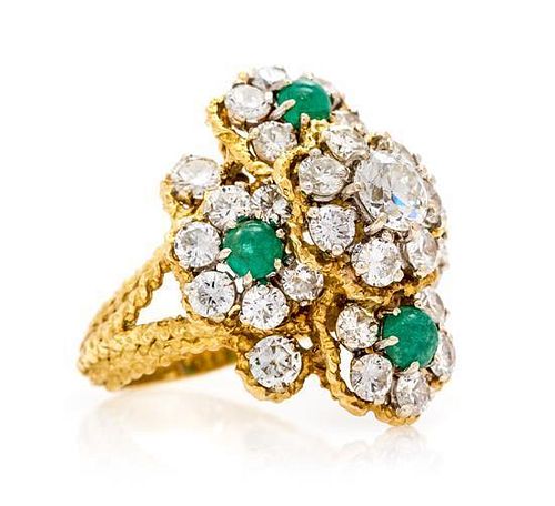 An 18 Karat Bicolor Gold, Diamond and Emerald Ring, 10.30 dwts.