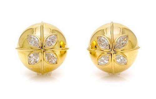 A Pair of 18 Karat Yellow Gold and Diamond Earclips, Faraone, 11.60 dwts.