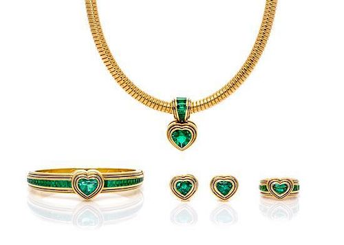 An 18 Karat Bicolor Gold and Emerald Heart Motif Demi Parure, Chopard, 140.90 dwts.