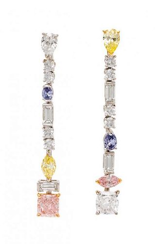 A Pair of 18 Karat Gold, Diamond and Colored Diamond Aquarelle Century Collection Earrings, Van Cleef & Arpels, 5.20 dwts.