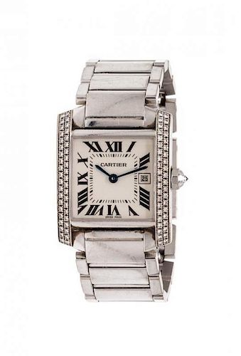 An 18 Karat White Gold and Diamond Ref. 2491 Tank Francaise Wristwatch, Cartier, 66.30 dwts.