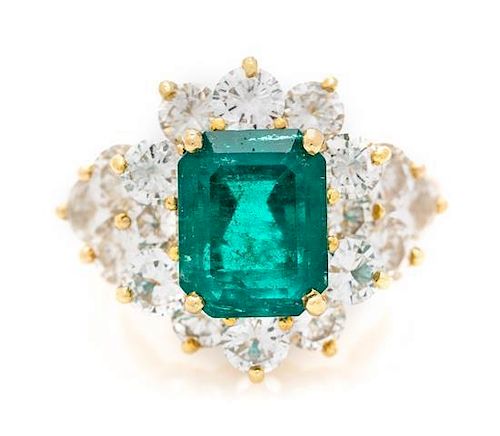 A Yellow Gold, Emerald and Diamond Ring, 5.60 dwts.