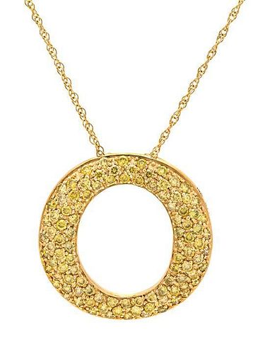 A 14 Karat Yellow Gold and Colored Diamond Pendant, 3.00 dwts.
