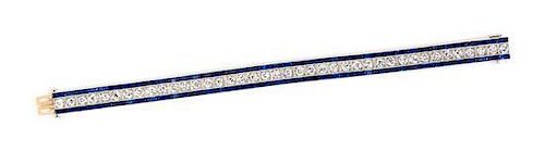 An Art Deco Platinum, Diamond and Synthetic Sapphire Bracelet, 24.50 dwts.js
