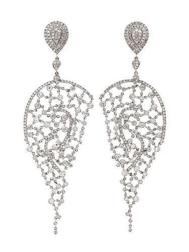 * A Pair of 14 Karat White Gold and Diamond Chandelier Earrings, 10.90 dwts.