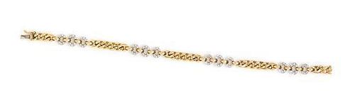 An 18 Karat Bicolor Gold and Diamond Link Bracelet, Fred Paris, 11.60 dwts.