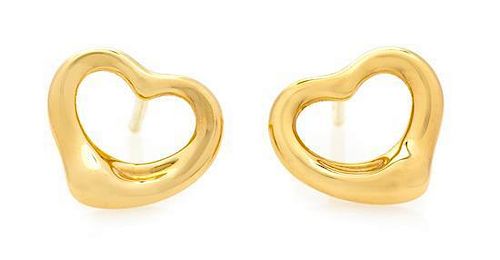 A Pair of 18 Karat Yellow Gold Open Heat Earrings, Elsa Peretti for Tiffany & Co. 1.60 dwts.