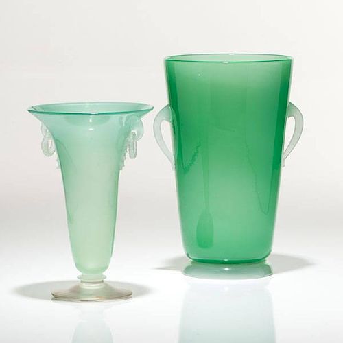 A Pair of Steuben Green Jade Vases 